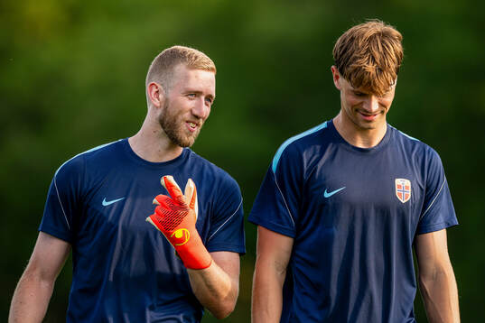 Goalkeeper Egil Selvik and Henrik Falchener of the