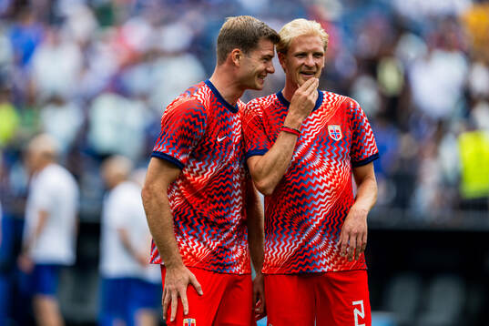 Alexander Sørloth and Morten Thorsby of Norway