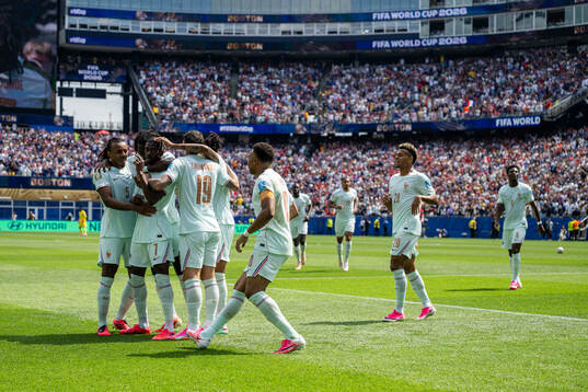 Ousmane Dembele and Theo Hernandez of France  celebrates