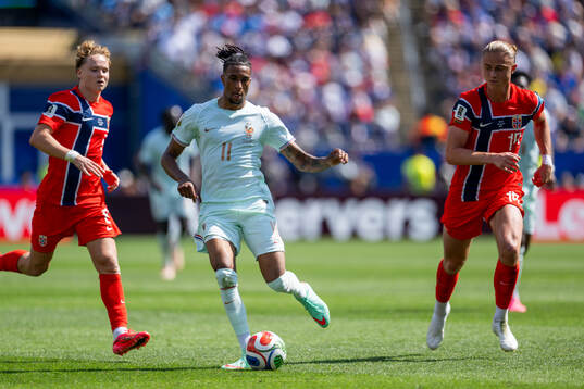 Andreas Schjelderup of Norway, Michael Olise of France and