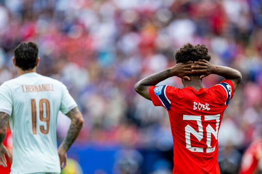 Oscar Bobb of Norway looks dejected