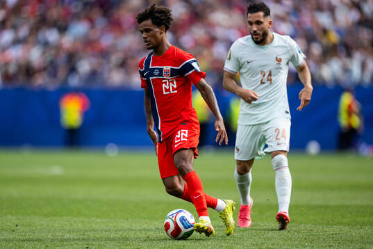 Oscar Bobb of Norway and Rayan Cherki of France