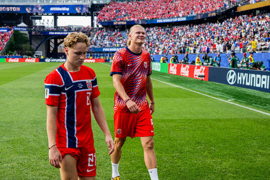 Andreas Schjelderup and Erling Braut Haaland of Norway