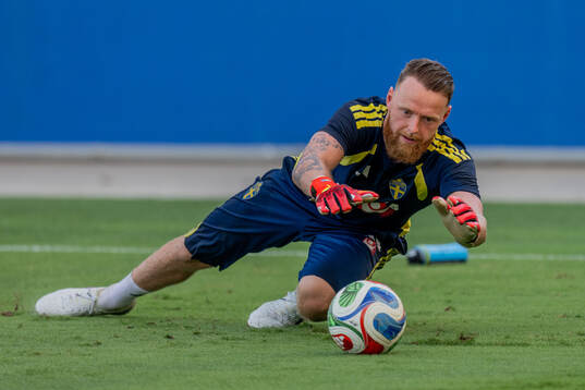 Goalkeeper Viktor Johansson of the Swedish national