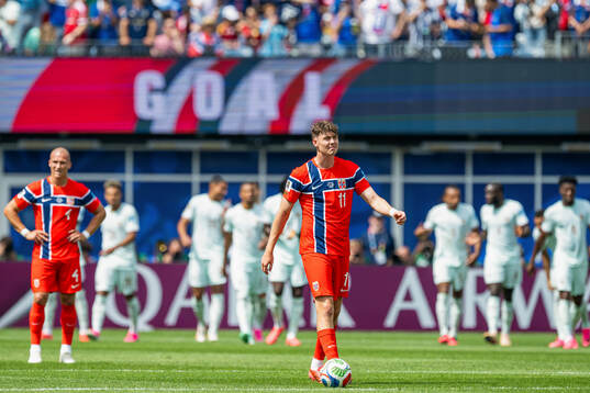 Jørgen Strand Larsen of Norway looks dejected