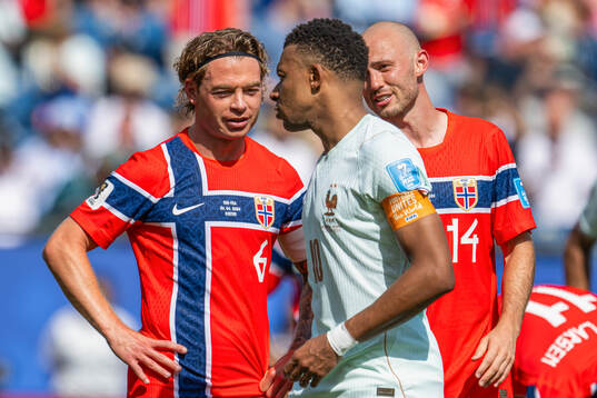 Patrick Berg of Norway, Kylian Mbappe of France and Fredrik