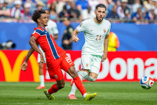 Oscar Bobb of Norway and Rayan Cherki of France