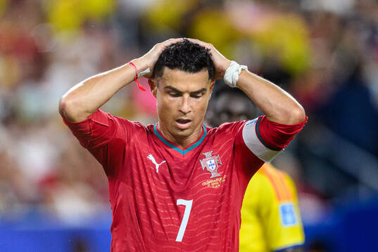 Cristiano Ronaldo of Portugal looks dejected