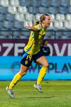 Agnes Ekberg of Sweden celebrates