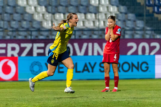 Agnes Ekberg of Sweden celebrates