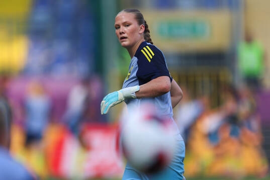 Goalkeeper Hanna Karlsson of Sweden warms up