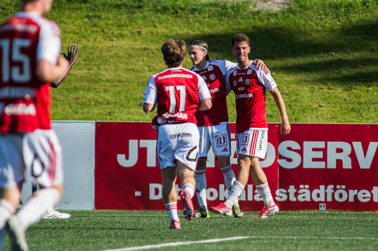 Sandvikens Johan Arvidsson och Adam Kiani jublar