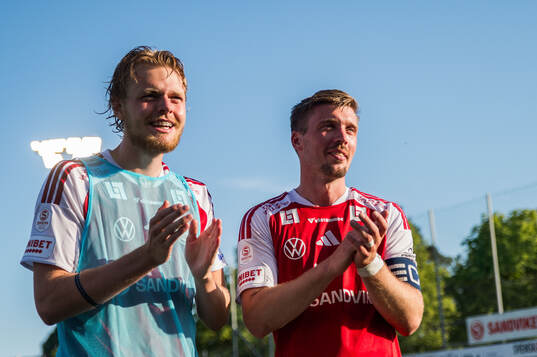 Sandvikens Viggo van der Laan och Gustav Thörn jublar