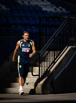 Carl Starfelt of the Swedish national football team at a