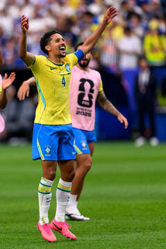 Marquinhos of Brazil celebrates