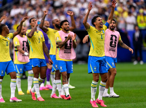 Marquinhos of Brazil celebrates