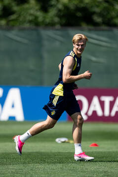 Lucas Bergvall of the Swedish national football team at a