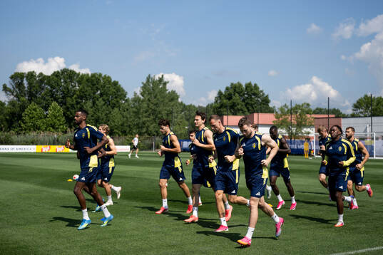 Players of the Swedish national football team at a training