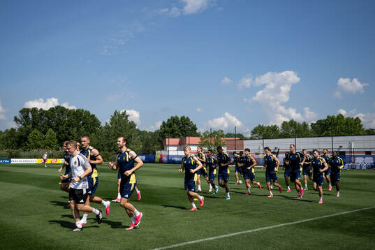 Players of the Swedish national football team at a training