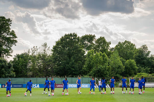 Players of the French national football team at a training
