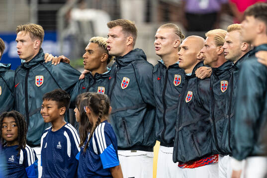 Alexander Sørloth and Erling Braut Haaland  of Norway