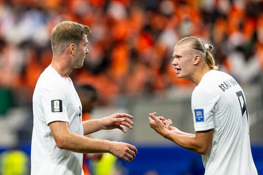 Alexander Sørloth and Erling Braut Haaland of Norway