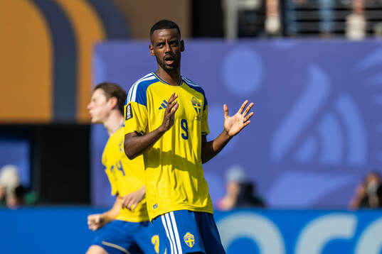 Alexander Isak of Sweden reacts