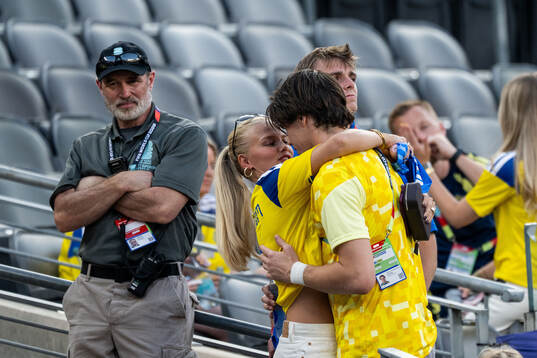 Goalkeeper Jacob Widell Zetterström of Sweden with his