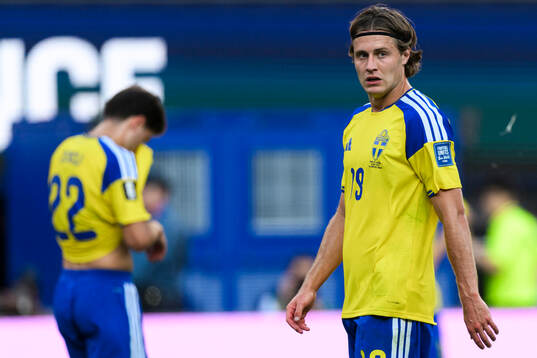 Besfort Zeneli and Mattias Svanberg of Sweden looks dejected