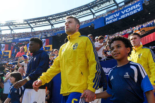Gabriel Gudmundsson of Sweden enters the pitch