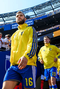 Jesper Karlström of Sweden enters the pitch