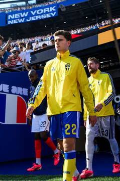 Besfort Zeneli of Sweden enters the pitch