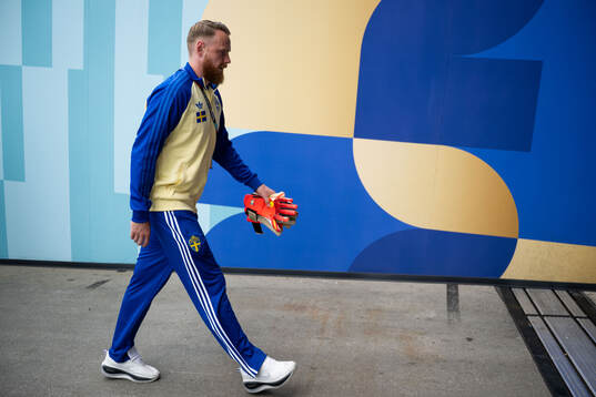 Goalkeeper Viktor Johansson of Sweden arrives