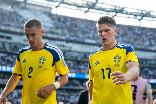 Gustaf Lagerbielke and Viktor Gyökeres of Sweden looks