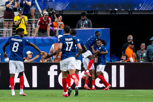 Ousmane Dembele, Jules Kounde and Bradley Barcola of France