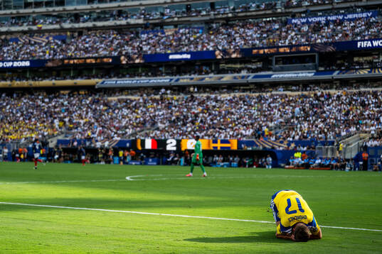 Viktor Gyökeres of Sweden looks dejected