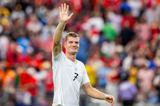 Alexander Sørloth of Norway celebrates