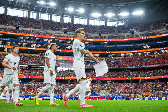 Patrick Berg, Antonio Nusa and Martin Ødegaard of Norway