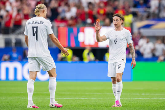 Erling Braut Haaland and Patrick Berg of Norway celebrate