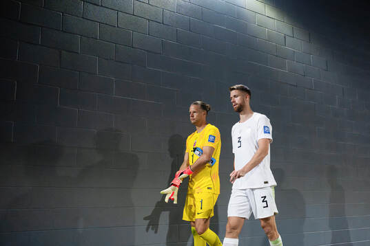 Goalkeeper Ørjan Håskjold Nyland and Kristoffer Ajer of