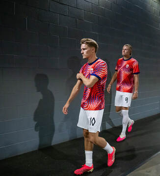 Martin Ødegaard and Erling Braut Haaland of Norway