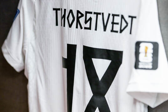 The kit of Kristian Thorstvedt of Norway in the dressing