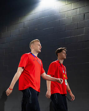 Sondre Langås and Henrik Falchener of Norway arrive