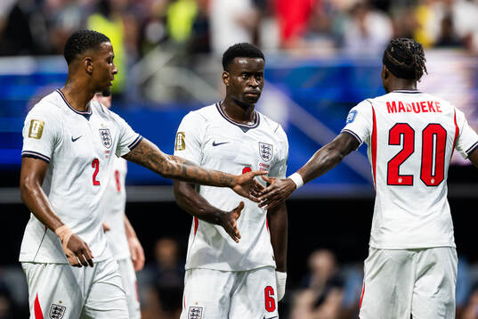 Ezri Konsa, Marc Guehi and Noni Madueke of England