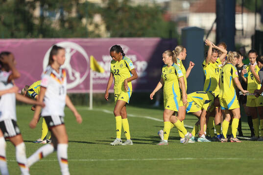 Olivia Okara of Sweden looks dejected