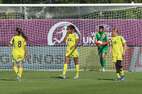 Olivia Okara of Sweden looks dejected