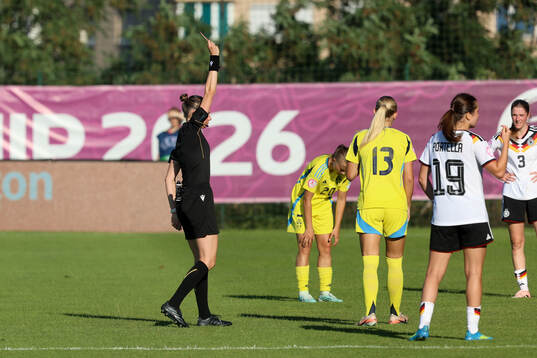 Tilde Karlsson of Sweden receives a red card