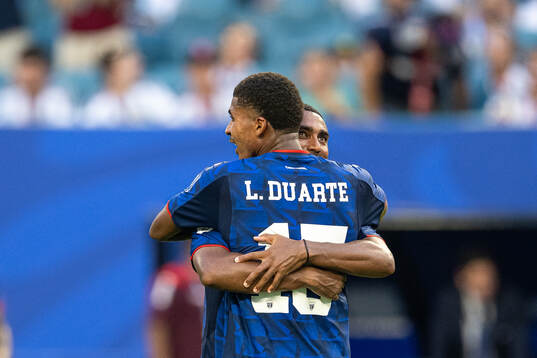 Deroy Duarte and Laros Duarte of Cabo Verde  celebrate