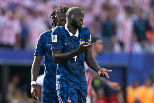 Dayot Upamecano of France reacts