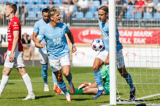 Malmö FFs Jens Stryger Larsen och Erik Botheim jublar